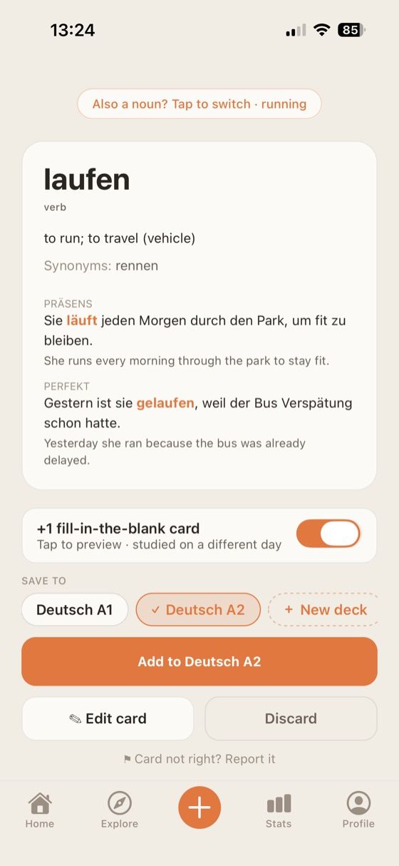 AI-generated card for the verb laufen